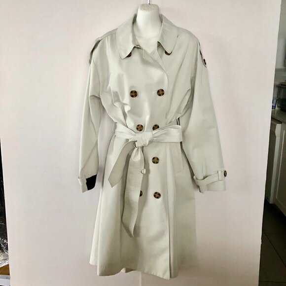 SØSKEN Classic Trench Coat Double-Breast Tie Bone/Ecru Tortoise Shell Buttons XL - Picture 6 of 16